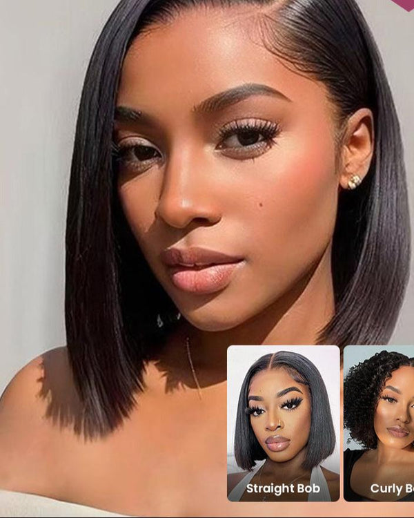 【Wigs Bundle Deal】Lace Straight/Curly Chic Bob Style Pre-Bleached Knots Easy-Wear Human Hair Wig