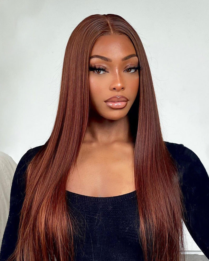 【Flash Sale】20" 5x5 Lace Front #33 Reddish Auburn Colored Straight Human Hair Wig