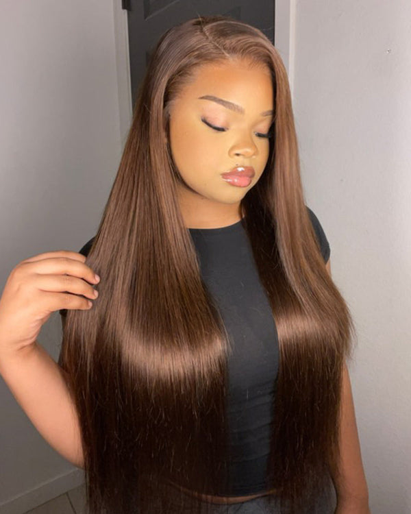 #4 Chestnut Brown Color Straight Human Hair Wig - Glueless 6x5/13x4/13x6 Lace Front Pre-plucked Hairline