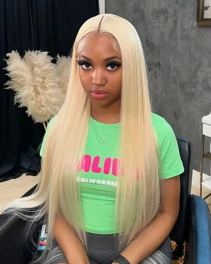 5x5 Lace #613 Blonde Glueless Closure Straight Human Hair Dyeable Color