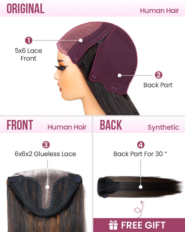 -All Wigs  Straight Natural Black Glueless 6x5 Pre-Cut Lace Wig With Optional Replaceable Tops