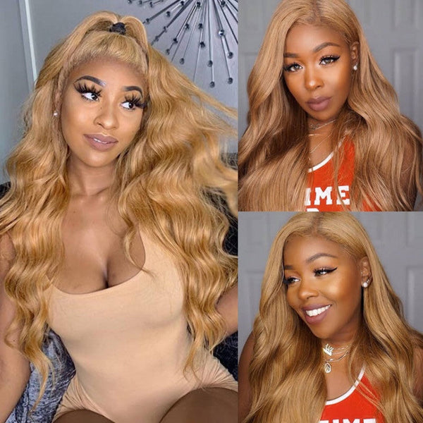 13x4 Lace #27 Light Brown Colored Wig Body Wave Human Hair Wigs Free Part