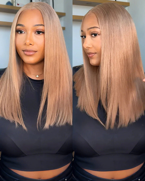 【Super Sale】Ash Honey Blonde 13x4 Pre-Cut Lace in Brown Color Blowout In Wavy with C-Part Design Human Hair - Customized Elegance