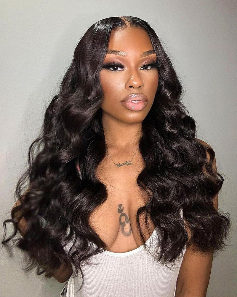 Loose Wave Natural Black 4x4 Lace Glueless Human Hair Wigs