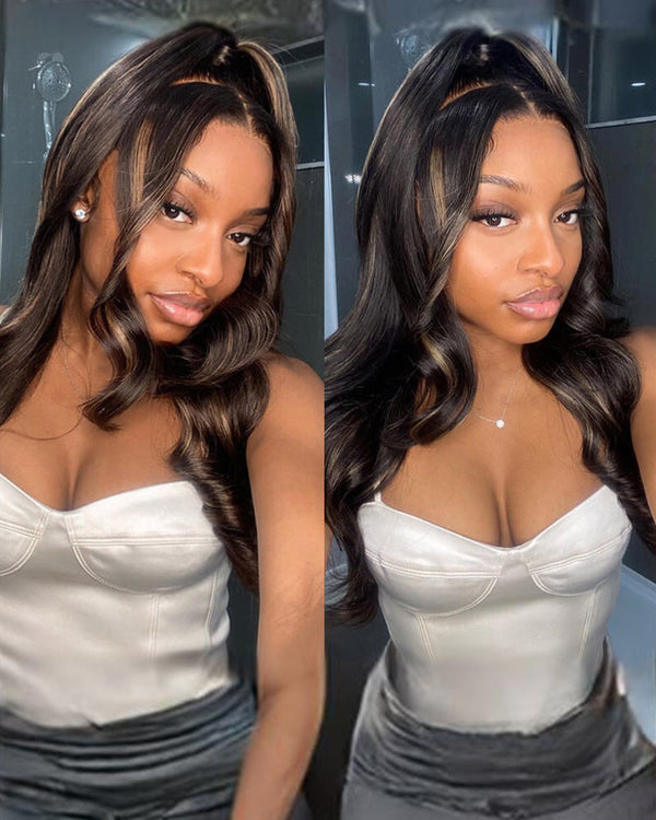 Highlight Gold Sand Colored 13x4 Lace Frontal Pre-Cut Lace Easy-Wear Wigs Body Wave/Straight Natural Hairline Human Hair Wig