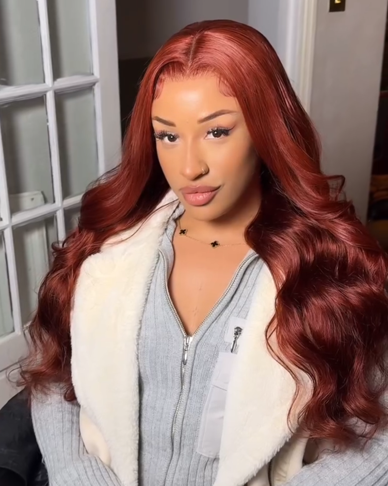 5x5 Glueless Lace #33 Red Brown Reddish Auburn Color Body Wave Human Hair