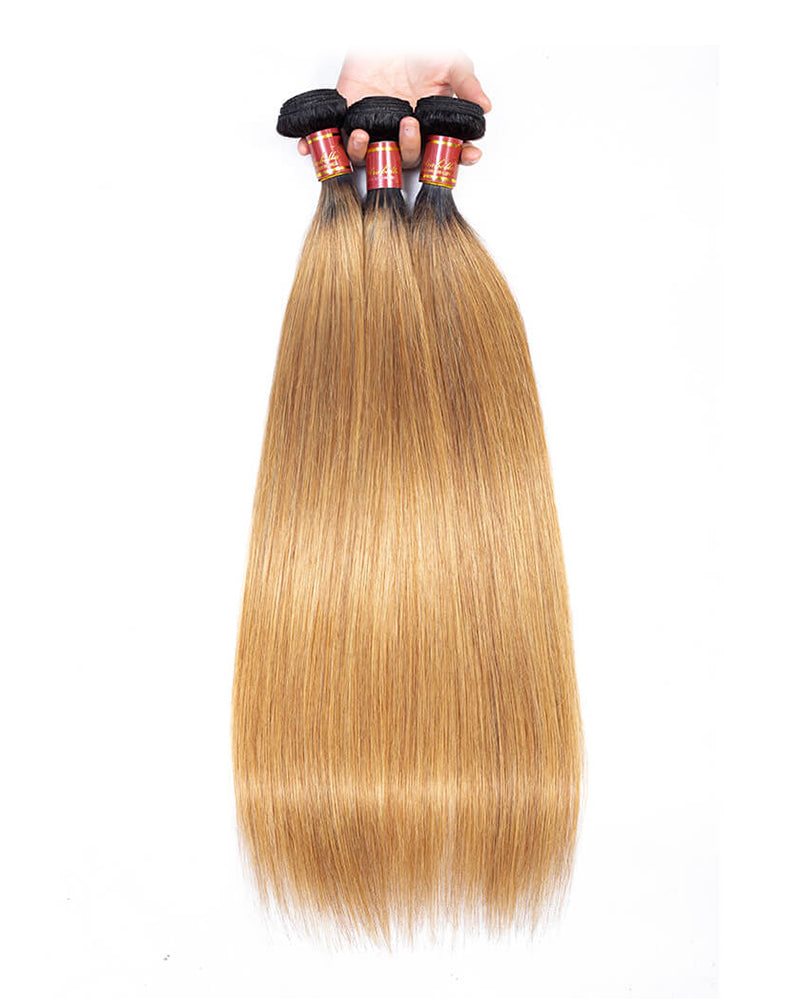 {12A 3Pcs} Ombre Color T1b/27 Virgin Straight 3 Bundles Human Hair Extensions